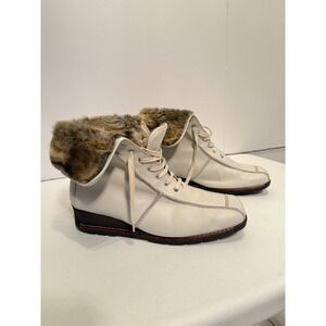 Rene By‎ Ara Square Toe Fur Lined Leather Boot Womens 8.5 Ivory